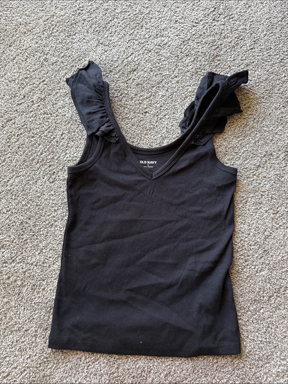 Old Navy Black Ruffled Strap Ribbed Tank